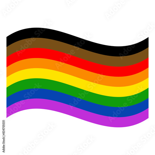 Black and Brown Philadelphia Pride Flag Wavy and Isolated in White