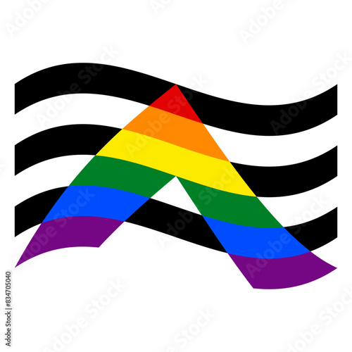  Wavy Straight Ally Rainbow Pride Flag Isolated in White