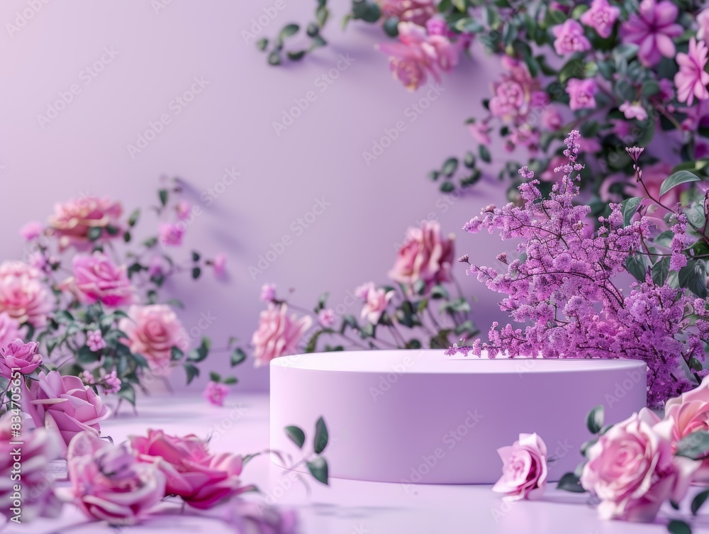 Purple Podium With Pink Flowers and Greenery Purple Podium With Pink Flowers and Greenery
