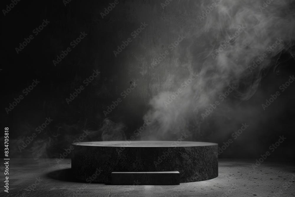 Dark Concrete Podium With Smoke Backdrop Dark Concrete Podium With Smoke Backdrop
