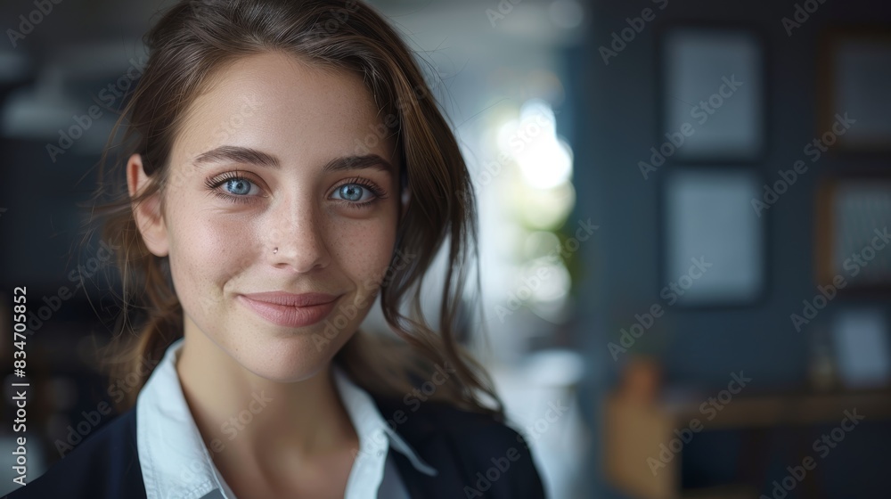 A Happy Businesswoman Smiling in a Modern Office A Happy Businesswoman Smiling in a Modern Office