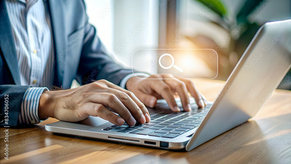 Close-Up of Man's Hand Typing on Laptop Keyboard Using SEO Tools Close-Up of Man's Hand Typing on Laptop Keyboard Using SEO Tools