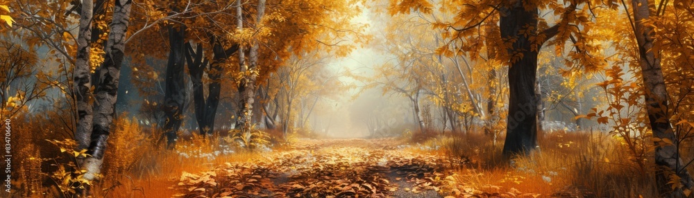 Autumn Pathway Through Vibrant Forest Landscape Autumn Pathway Through Vibrant Forest Landscape