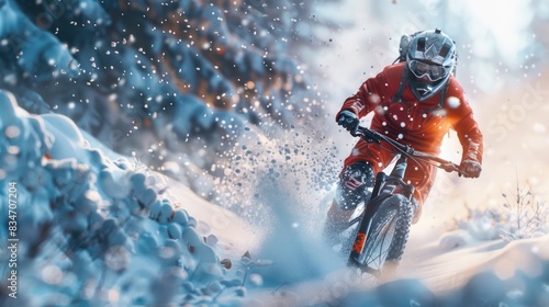 Winter Mountain Biking Adventure in Snowy Forest