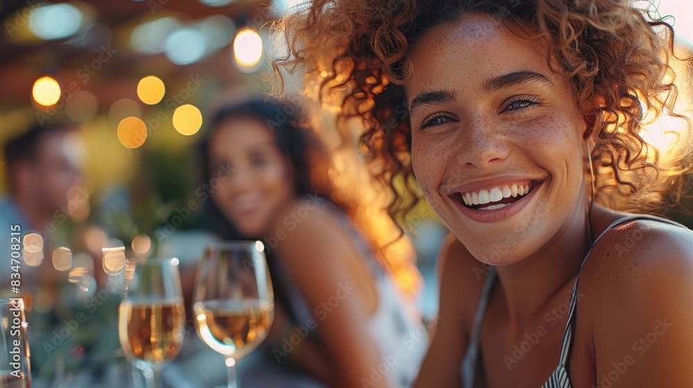 Radiant Young Woman Enjoying Summer Dinner Party Outdoors Radiant Young Woman Enjoying Summer Dinner Party Outdoors