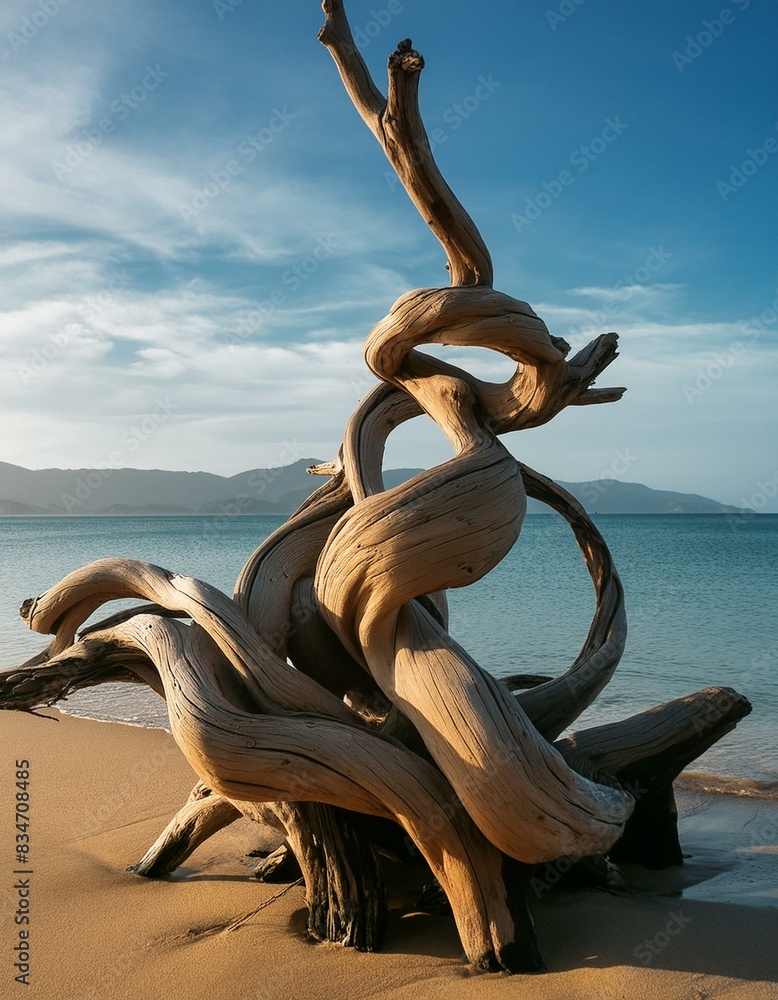 Fototapeta premium PNG of a beautifully twisted timber driftwood sculpture.