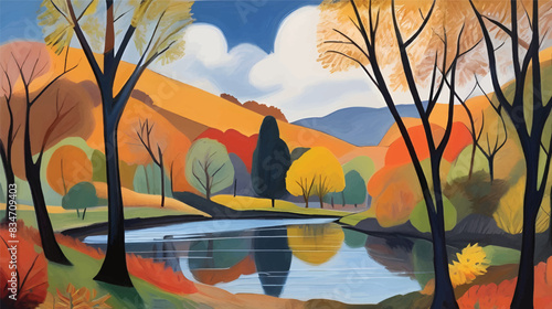 Autumn Reverie in the Lake District Background Seasonal Landscape Vector Illustration
