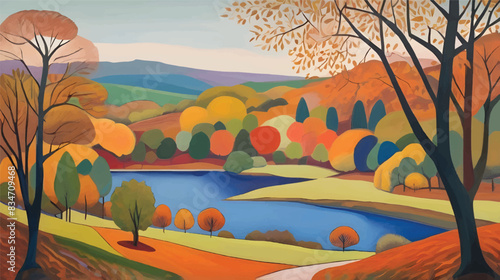 Autumn Reverie in the Lake District Background Seasonal Landscape Vector Illustration