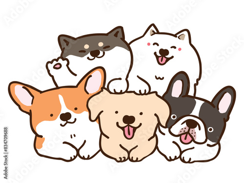 Vector Illustration of Cute Cartoon Dog Pile on Isolated Background
