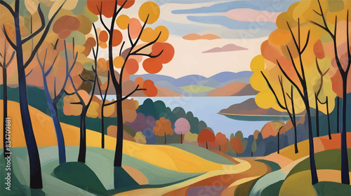 Autumn Reverie in the Lake District Background Seasonal Landscape Vector Illustration