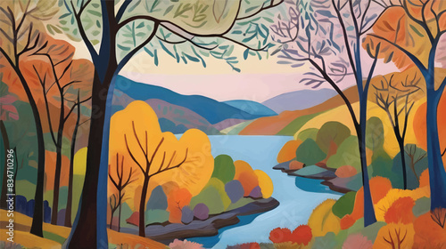 Autumn Reverie in the Lake District Background Seasonal Landscape Vector Illustration