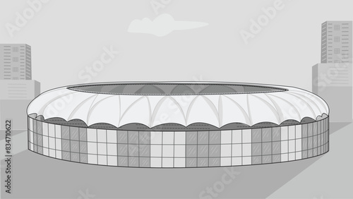 Cricket Stadium Exterior view Vector illustration View of International Cricket ground line art