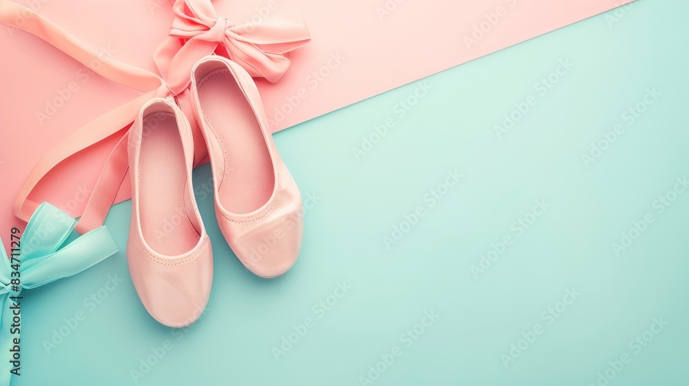 Creative pastel banner with a ballet shoes on the side with space for copy space. Creative pastel banner with a ballet shoes on the side with space for copy space.