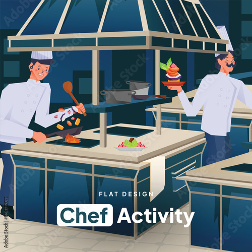 Chef activity flat design illustration for social media post