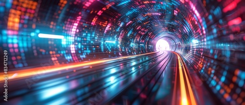 Highspeed data visualization  digital age concept  tech tunnel  vibrant colors  abstract design  futuristic  hightech