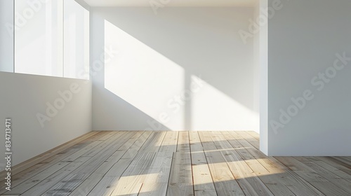 minimalistic beige room wood floor background  light and intricate shadow from the window.