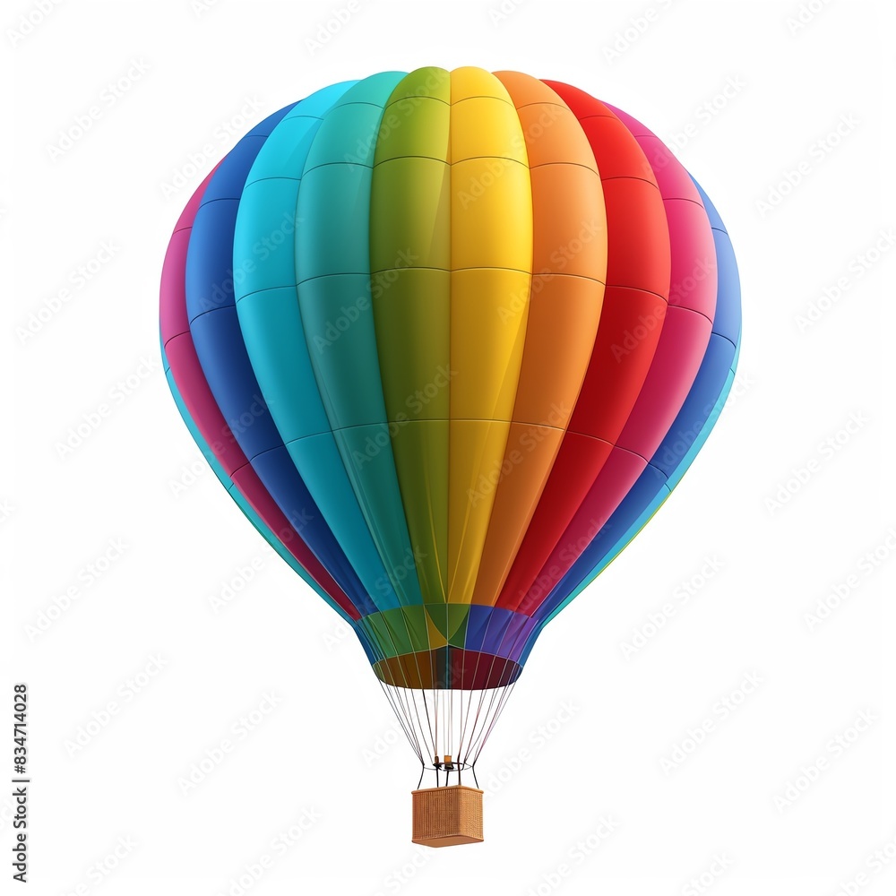 Obraz premium A vibrant, colorful hot air balloon isolated on a white background. The balloon is a symbol of adventure, travel, and freedom.