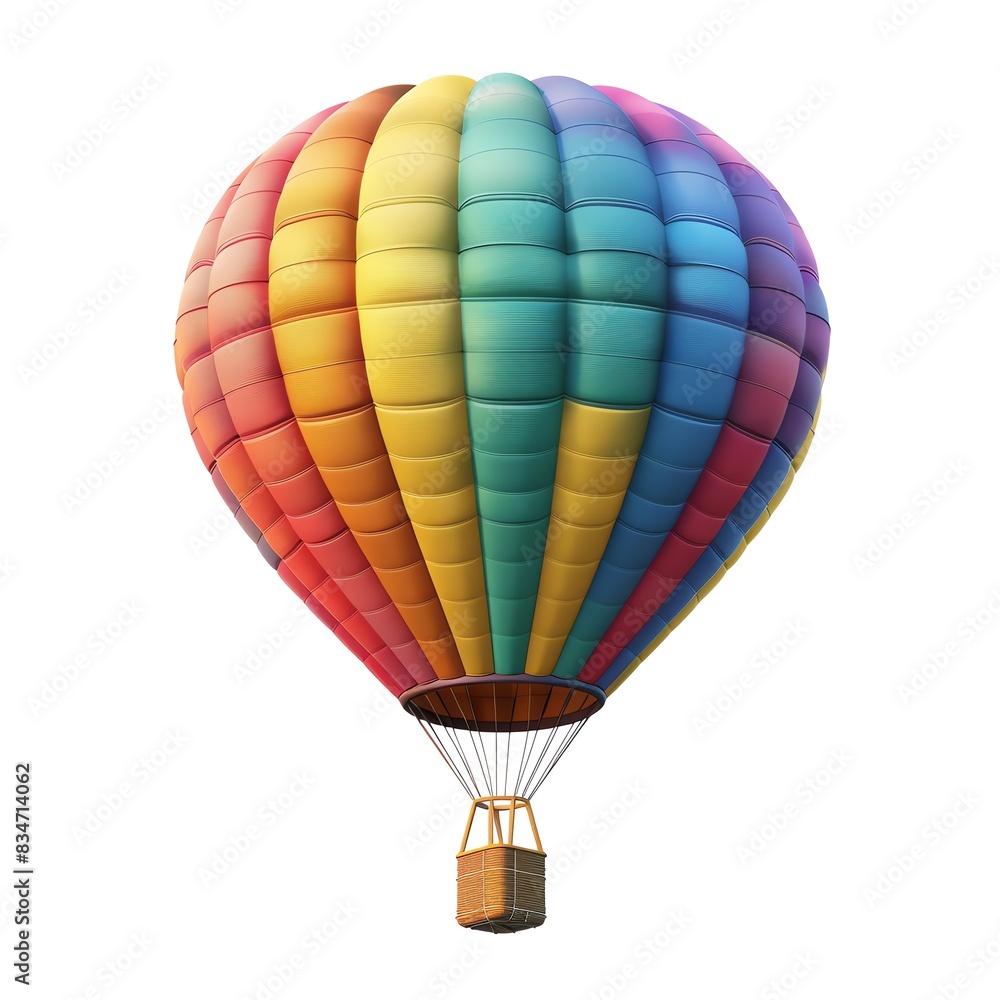 Fototapeta premium A vibrant, colorful hot air balloon isolated on a white background. Perfect for travel, adventure, and freedom themes.