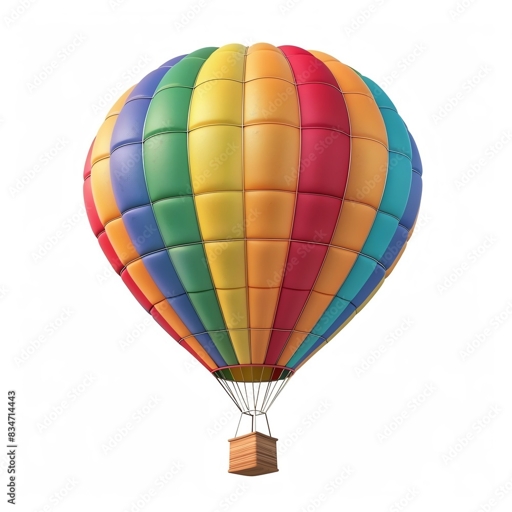 A colorful hot air balloon isolated on a white background. The balloon is ready to take off on an adventure. A colorful hot air balloon isolated on a white background. The balloon is ready to take off on an adventure.