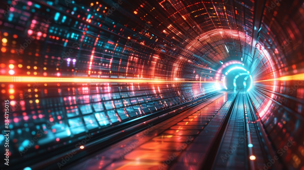 Tech tunnel with lightspeed data, digital age visualization, vibrant colors, hightech, futuristic abstract design Tech tunnel with lightspeed data, digital age visualization, vibrant colors, hightech, futuristic abstract design