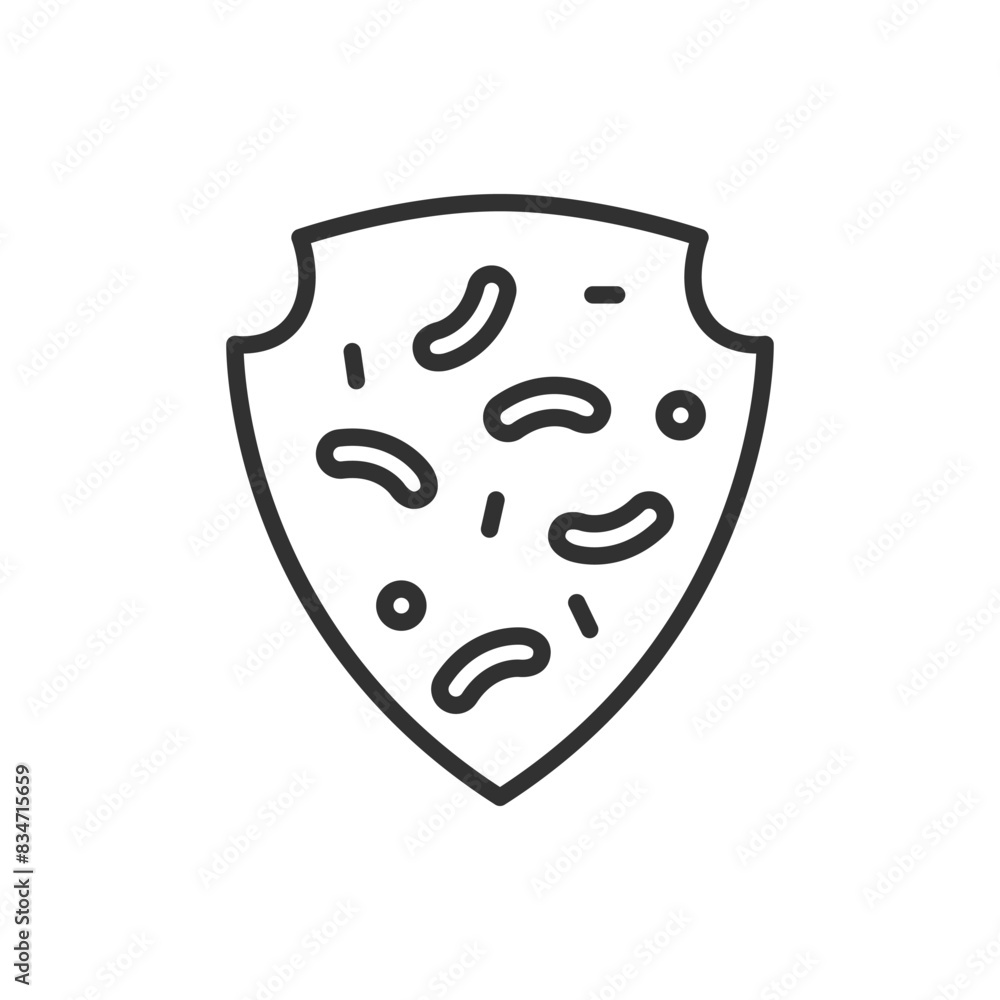 Protection against bacteria, linear icon. Shield and bacteria. Or protection of positive beneficial bacteria. Line with editable stroke Protection against bacteria, linear icon. Shield and bacteria. Or protection of positive beneficial bacteria. Line with editable stroke