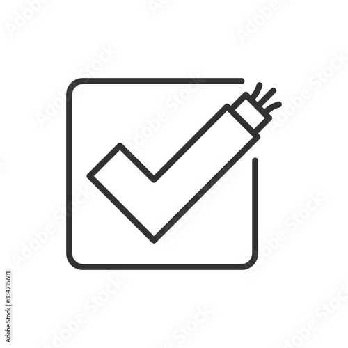 Connecting a cable, linear icon. A check mark made of wire. Line with editable stroke