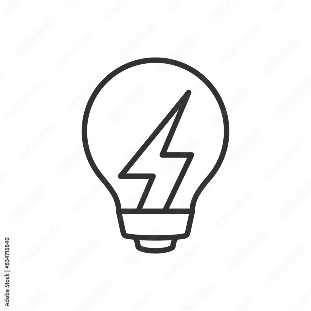 Light bulb and electric lightning, linear icon. Line with editable stroke Light bulb and electric lightning, linear icon. Line with editable stroke