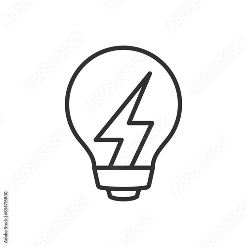 Light bulb and electric lightning, linear icon. Line with editable stroke