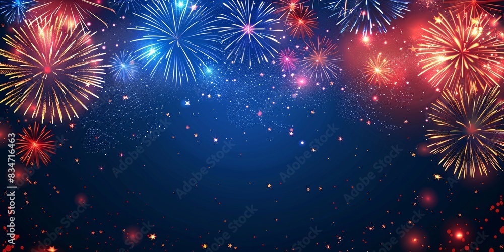 Fototapeta premium Celebrate the patriotic holiday of independence with a dazzling display of fireworks and festive design elements.