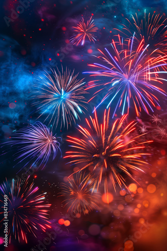 Vibrant holiday fireworks in white, red, and blue colors. Suitable for any occasion.