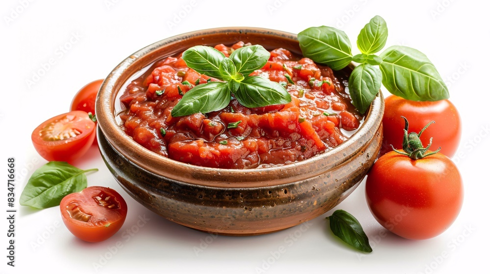 Authentic tomato salsa in dish on isolated background. Authentic tomato salsa in dish on isolated background.