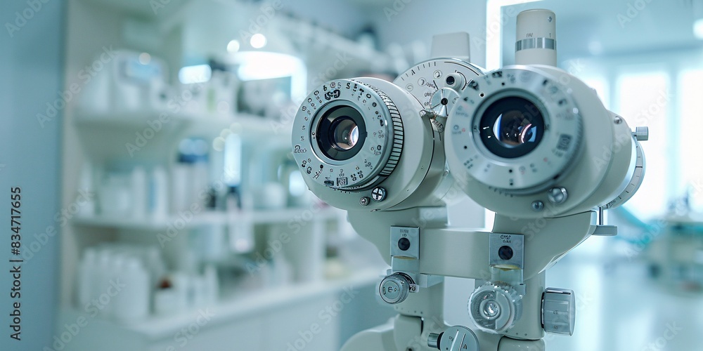 State-of-the-art ophthalmic laser equipment used for correcting myopia and conducting eye exams in a cutting-edge eye surgery clinic. State-of-the-art ophthalmic laser equipment used for correcting myopia and conducting eye exams in a cutting-edge eye surgery clinic.