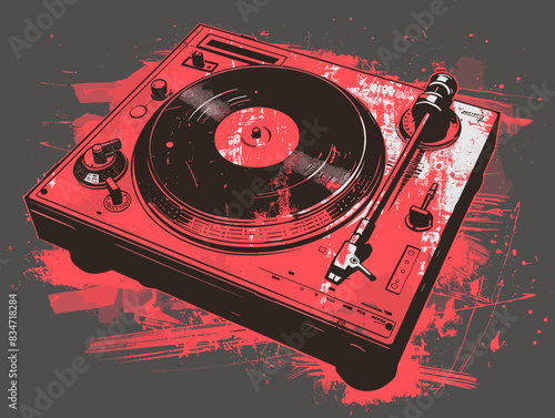 Turntable vinyl record player. Vector illustration on grunge background