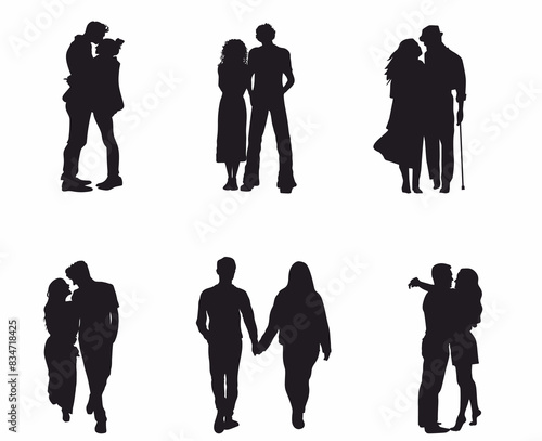 set of couple silhouette. Couple hug, kiss vector silhouette collection. 
