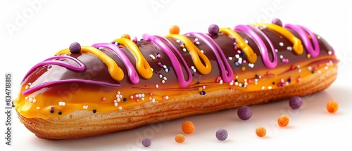 Morning Glory eclair, colorful and appetizing sweet treats, isolated on white background