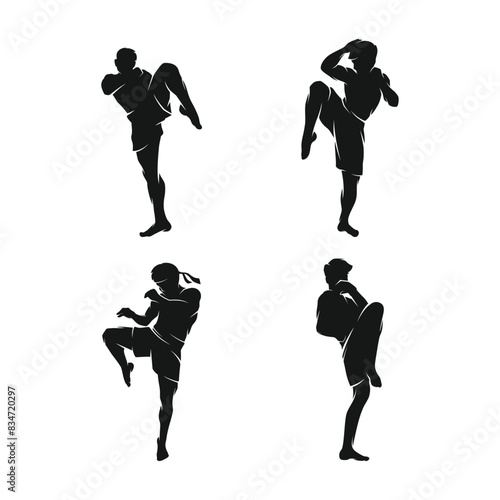 Muay Thai Boxing martial art logo design. Muay Thai Fighter Illustration vector
