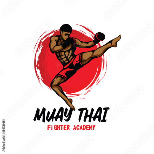 Muay Thai Boxing martial art logo design. Muay Thai Fighter Illustration vector