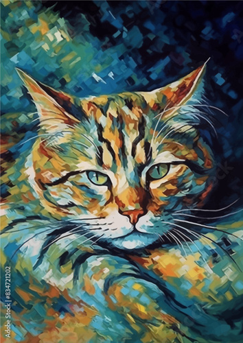 Genius cat van gogh painting Attractive colors catch the eye to the maximum degree
