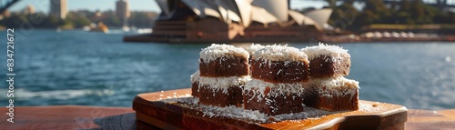 Coconut Rough Slice with a view of the Sydney Opera House.