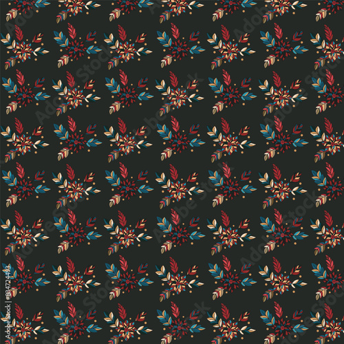 colourful floral seamless pattern with deep grey background for women cloths design and others textile industry. vector illustration. 