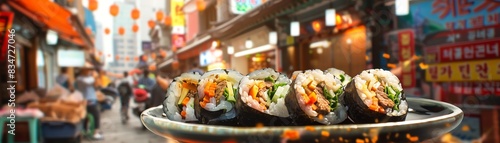 Experience the vibrant flavors of Korean street food with our delicious Gimbap. Fresh, healthy, and made with the finest ingredients. Come and taste the difference! photo