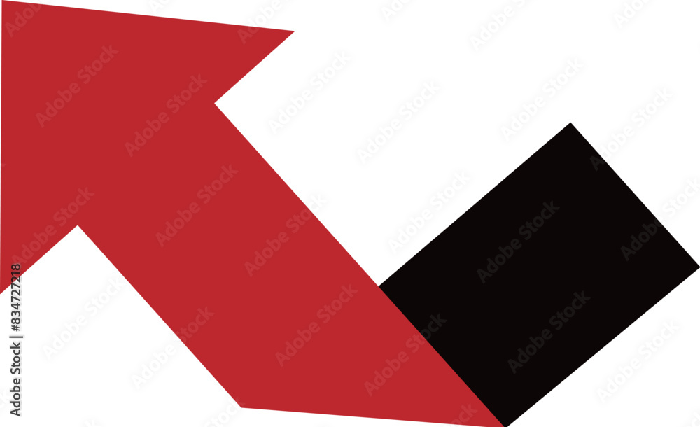 Twisted arrow pointing to the upper left in black and red Twisted arrow pointing to the upper left in black and red