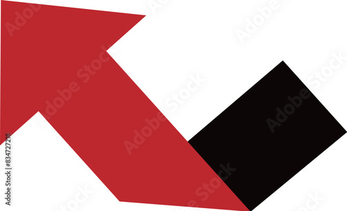 Twisted arrow pointing to the upper left in black and red