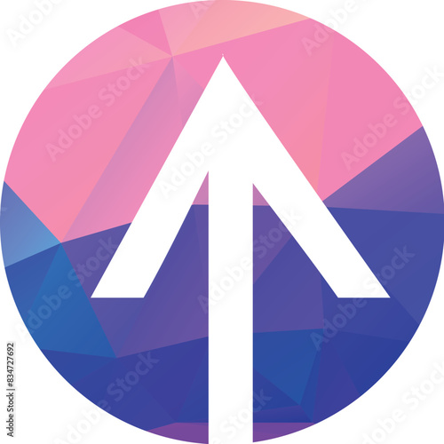 Upward arrow icon in a circle polygonal style