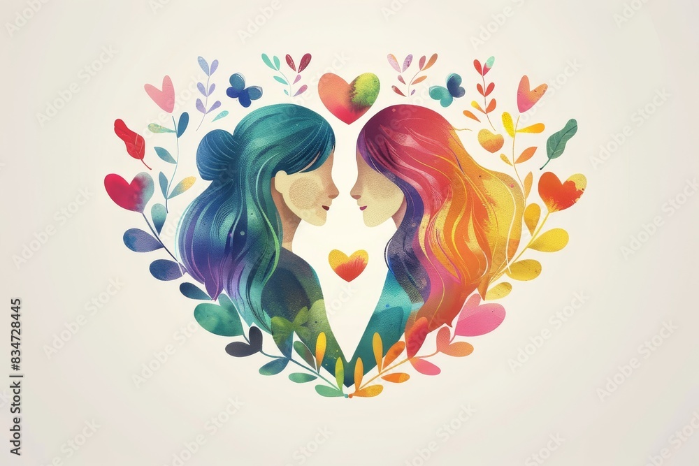 Romantic couple embraced by a heart of vivid watercolors, depicting the fluidity and richness of love. Romantic couple embraced by a heart of vivid watercolors, depicting the fluidity and richness of love.