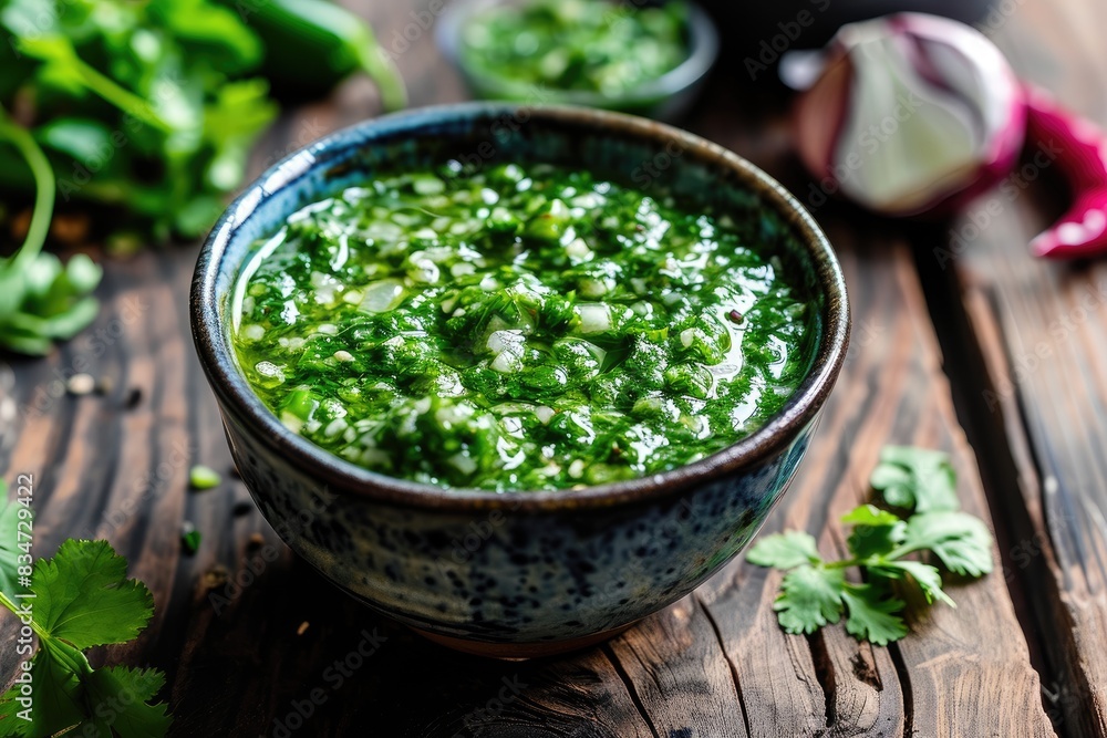 fresh green sauce in a bowl fresh green sauce in a bowl
