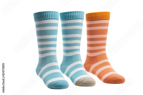 Dancing Stripes: A Trio of Vibrant Socks Isolated on a Transparent Background PNG. © Haider