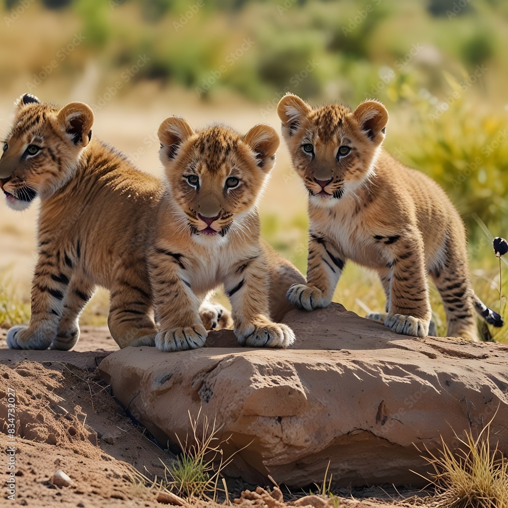 Fototapeta premium lioness Tiger cubs playing, wild animals, nature, beautiful pictures, landscape pictures, background pictures, AI generated pictures