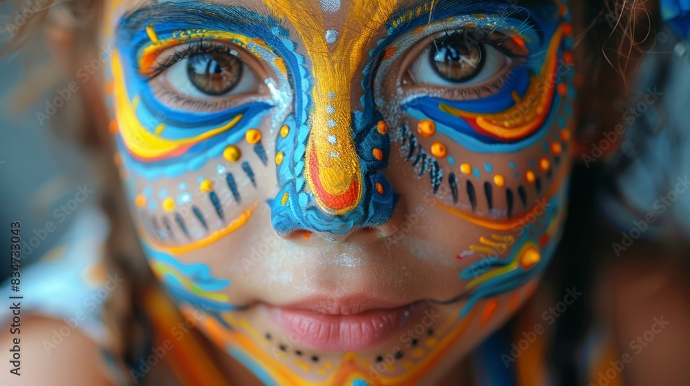 A face-painting booth with children getting their faces painted by artists. A face-painting booth with children getting their faces painted by artists.