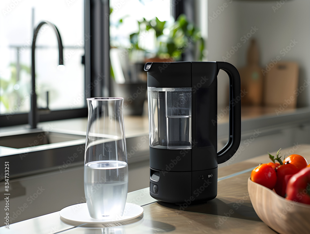 Modern water pitcher with advanced filtration system for clean drinking water, product code 005680. Modern water pitcher with advanced filtration system for clean drinking water, product code 005680.